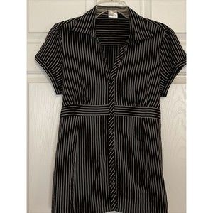 Motherhood Maternity Large Blouse Button Front Collar Striped Short Sleeve